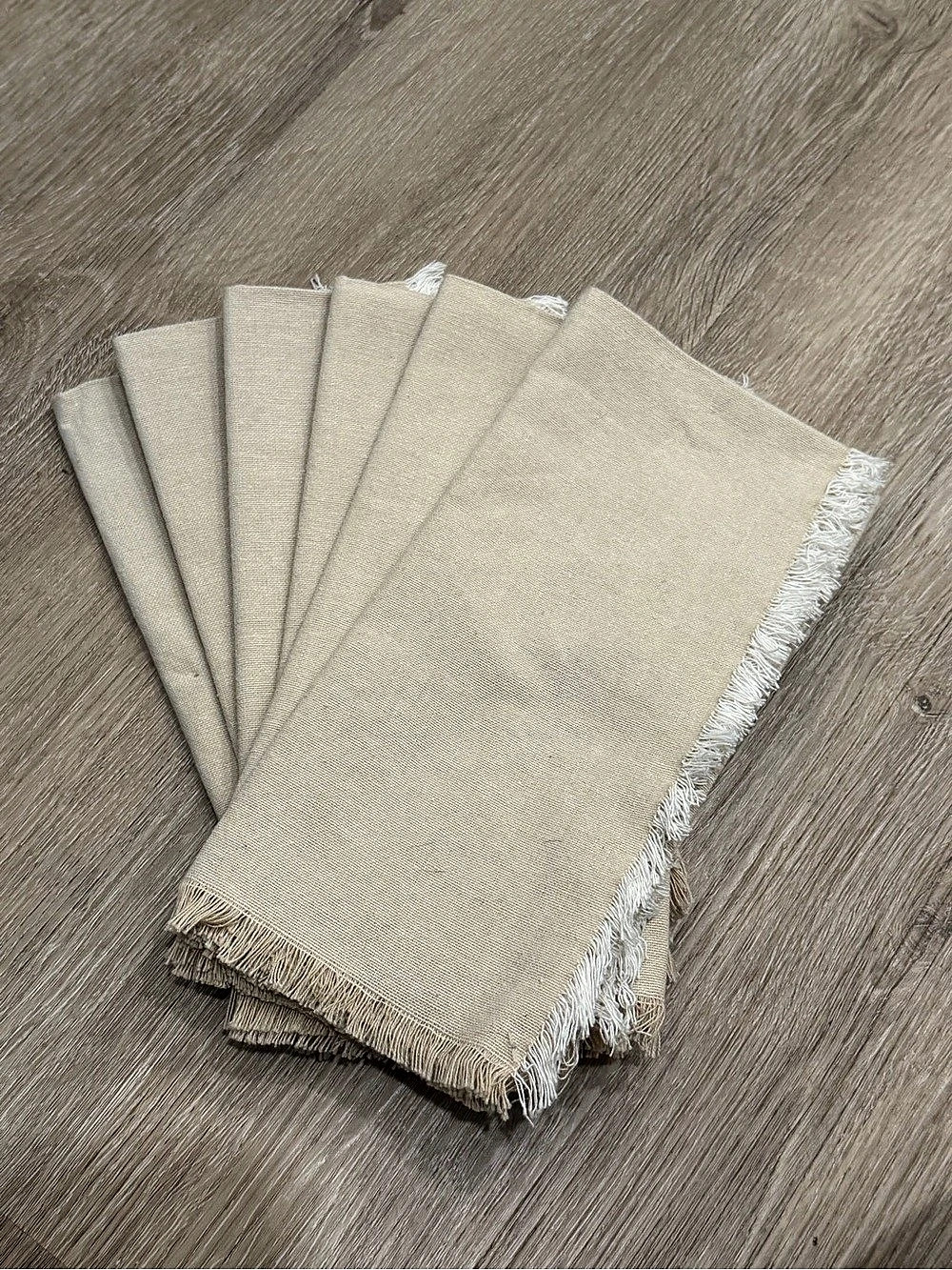 Napkins - Set of 6 - Beige Fringed Table Linens